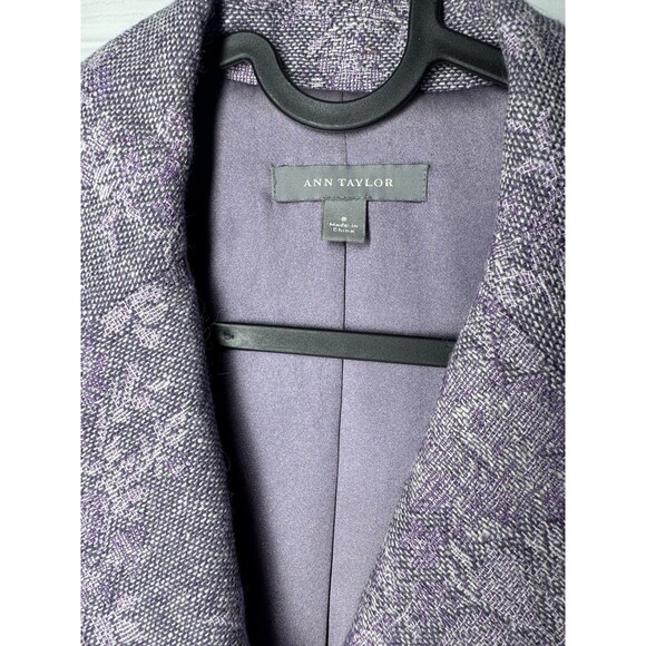 Rare Retro Ann Taylor Unique Wool Blend Purple Floral Blazer Jacket Women Size 8 - Picture 2 of 2